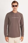 Erkek Standart Fit Pamuklu Bisiklet Yaka Şardonlu Baskılı Açık Kahverengi Sweatshirt 