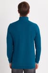 Erkek Slim Fit Dar Kesim Pamuklu Yarım Fermuarlı Dik Yaka Petrol Sweatshirt