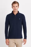 Erkek Slim Fit Dar Kesim Pamuklu Yarım Fermuarlı Lacivert Dik Yaka Sweatshirt
