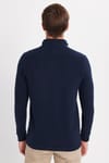 Erkek Slim Fit Dar Kesim Pamuklu Yarım Fermuarlı Lacivert Dik Yaka Sweatshirt