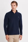 Erkek Slim Fit Dar Kesim Pamuklu Yarım Fermuarlı Lacivert Dik Yaka Sweatshirt
