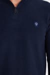 Erkek Slim Fit Dar Kesim Pamuklu Yarım Fermuarlı Lacivert Dik Yaka Sweatshirt