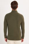Erkek Slim Fit Dar Kesim Pamuklu Yarım Fermuarlı Haki Dik Yaka Sweatshirt