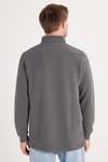Erkek Slim Fit Dar Kesim Pamuklu Selanik Kumaş Yarım Fermuarlı Antrasit Dik Yaka Sweatshirt