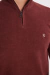 Erkek Slim Fit Dar Kesim Pamuklu Yarım Fermuarlı Kiremit Dik Yaka Sweatshirt