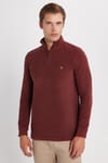 Erkek Slim Fit Dar Kesim Pamuklu Yarım Fermuarlı Kiremit Dik Yaka Sweatshirt