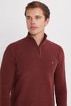 Erkek Slim Fit Dar Kesim Pamuklu Yarım Fermuarlı Kiremit Dik Yaka Sweatshirt