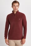 Erkek Slim Fit Dar Kesim Pamuklu Yarım Fermuarlı Kiremit Dik Yaka Sweatshirt
