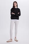 Kadın Oversize Geniş Kesim Pamuklu Bisiklet Yaka Siyah Sweatshirt
