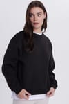 Kadın Oversize Geniş Kesim Pamuklu Bisiklet Yaka Siyah Sweatshirt