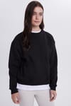Kadın Oversize Geniş Kesim Pamuklu Bisiklet Yaka Siyah Sweatshirt