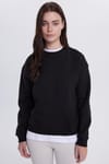 Kadın Oversize Geniş Kesim Pamuklu Bisiklet Yaka Siyah Sweatshirt