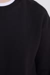 Kadın Oversize Geniş Kesim Pamuklu Bisiklet Yaka Siyah Sweatshirt