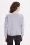 Kadın Oversize Geniş Kesim Pamuklu Bisiklet Yaka Gri Sweatshirt