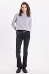 Kadın Oversize Geniş Kesim Pamuklu Bisiklet Yaka Gri Sweatshirt