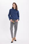Kadın Oversize Geniş Kesim Pamuklu Bisiklet Yaka Lacivert Sweatshirt