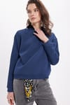 Kadın Oversize Geniş Kesim Pamuklu Bisiklet Yaka Lacivert Sweatshirt