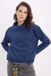 Kadın Oversize Geniş Kesim Pamuklu Bisiklet Yaka Lacivert Sweatshirt