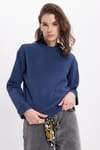 Kadın Oversize Geniş Kesim Pamuklu Bisiklet Yaka Lacivert Sweatshirt