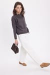 Kadın Oversize Geniş Kesim Pamuklu Bisiklet Yaka Füme Sweatshirt