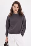 Kadın Oversize Geniş Kesim Pamuklu Bisiklet Yaka Füme Sweatshirt