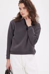 Kadın Oversize Geniş Kesim Pamuklu Bisiklet Yaka Füme Sweatshirt