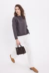 Kadın Oversize Geniş Kesim Pamuklu Bisiklet Yaka Füme Sweatshirt