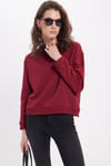 Kadın Oversize Geniş Kesim Pamuklu Bisiklet Yaka Bordo Sweatshirt