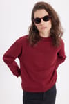 Kadın Oversize Geniş Kesim Pamuklu Bisiklet Yaka Bordo Sweatshirt