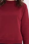 Kadın Oversize Geniş Kesim Pamuklu Bisiklet Yaka Bordo Sweatshirt