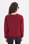 Kadın Oversize Geniş Kesim Pamuklu Bisiklet Yaka Bordo Sweatshirt