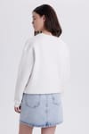 Kadın Oversize Geniş Kesim Pamuklu Bisiklet Yaka Ekru Sweatshirt