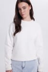 Kadın Oversize Geniş Kesim Pamuklu Bisiklet Yaka Ekru Sweatshirt