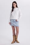 Kadın Oversize Geniş Kesim Pamuklu Bisiklet Yaka Ekru Sweatshirt