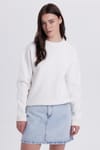 Kadın Oversize Geniş Kesim Pamuklu Bisiklet Yaka Ekru Sweatshirt
