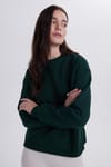 Kadın Oversize Geniş Kesim Pamuklu Bisiklet Yaka Yeşil Sweatshirt