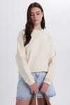 Kadın Oversize Geniş Kesim Pamuklu Bisiklet Yaka Taş Sweatshirt