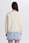 Kadın Oversize Geniş Kesim Pamuklu Bisiklet Yaka Taş Sweatshirt
