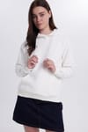 Kadın Relax Fit Rahat Kesim Pamuklu Kapüşonlu Kanguru Cepli Ekru Sweatshirt