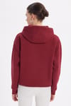 Kadın Oversize Geniş Kesim Pamuklu Yumuşak Dokulu İçi Polarlı Basic Bordo Kapüşonlu Sweatshirt
