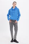 Kadın Oversize Geniş Kesim Pamuklu Yumuşak Dokulu İçi Polarlı Basic Mavi Kapüşonlu Sweatshirt