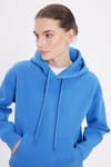 Kadın Oversize Geniş Kesim Pamuklu Yumuşak Dokulu İçi Polarlı Basic Mavi Kapüşonlu Sweatshirt