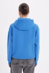 Kadın Oversize Geniş Kesim Pamuklu Yumuşak Dokulu İçi Polarlı Basic Mavi Kapüşonlu Sweatshirt
