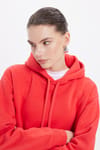 Kadın Oversize Geniş Kesim Pamuklu Yumuşak Dokulu İçi Polarlı Basic Nar Renk Kapüşonlu Sweatshirt