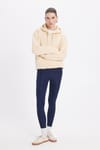 Kadın Oversize Geniş Kesim Pamuklu Yumuşak Dokulu İçi Polarlı Basic Bej Kapüşonlu Sweatshirt