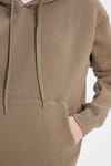 Kadın Oversize Geniş Kesim Pamuklu Yumuşak Dokulu İçi Polarlı Basic Yeşil Kapüşonlu Sweatshirt