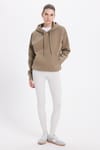 Kadın Oversize Geniş Kesim Pamuklu Yumuşak Dokulu İçi Polarlı Basic Yeşil Kapüşonlu Sweatshirt