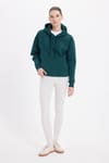 Kadın Oversize Geniş Kesim Pamuklu Yumuşak Dokulu İçi Polarlı Basic Yeşil Kapüşonlu Sweatshirt