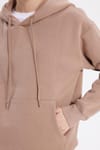 Kadın Oversize Geniş Kesim Pamuklu Yumuşak Dokulu İçi Polarlı Basic Vizon Kapüşonlu Sweatshirt