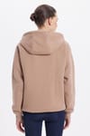Kadın Oversize Geniş Kesim Pamuklu Yumuşak Dokulu İçi Polarlı Basic Vizon Kapüşonlu Sweatshirt